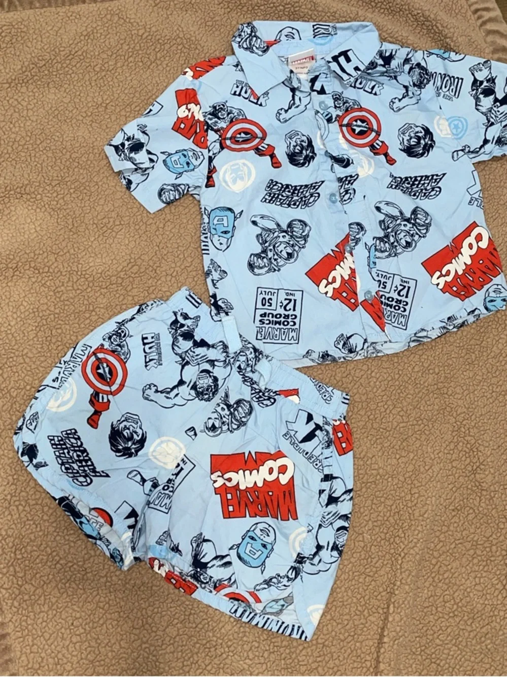 Kids Light Blue Marvel Comics Short Set
